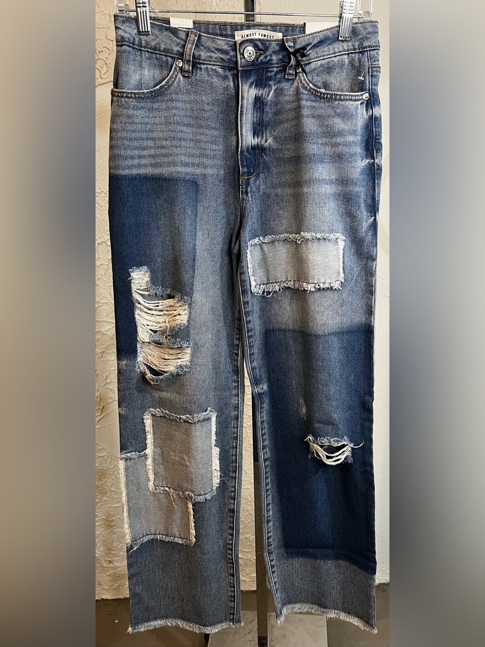 Almost Famous Distressed Faded Patched Straight Leg Jeans Jr 5 & Adult 28